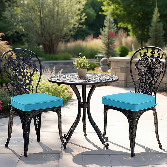 Outdoor Chair Cushions Set of 2: Waterproof & Fade Resistant Patio Furniture Cushions - 19 x 19 x 2 Inch Non Slip Round Corner Seat Cushion Pads with Removable Cover for Garden Yard Lawn, Teal