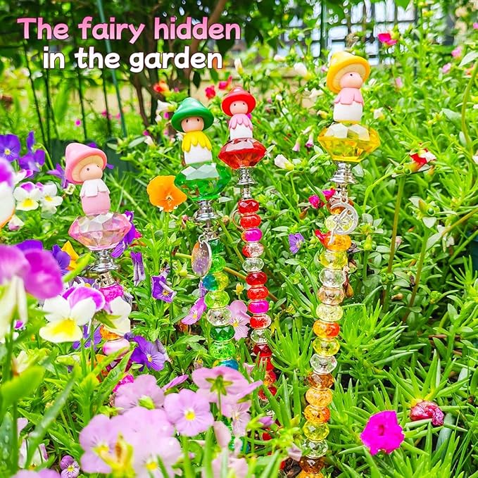 102 Pcs Fairy Garden Accessories Outdoor Kit - DIY Fairy Wand Beaded Garden Stakes Decorative Kit with Miniature Mushrooms Figurine for Different Festivals, Beadable Items(Mushrooms)