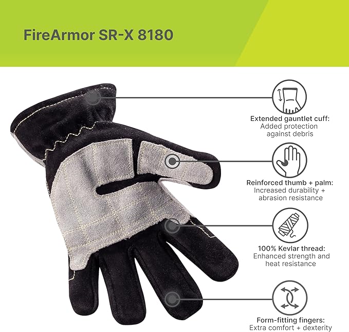 HexArmor FireArmor SR-X 8180 Firefighting Gloves, Structural, NFPA 1971:2018 Certified, Nomex & Kevlar, Flame-Resistant