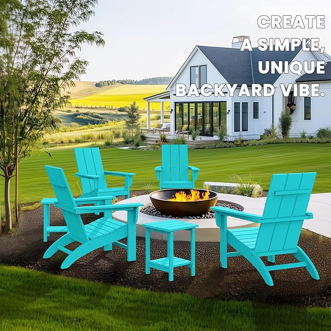 Modern Adirondack Chairs Set of 8, HDPE Plastic Patio Chairs for All Weather, Fire Pit Chair, Outdoor Lawn Chairs for Deck, Porch, Backyard, Garden, Aruba Blue