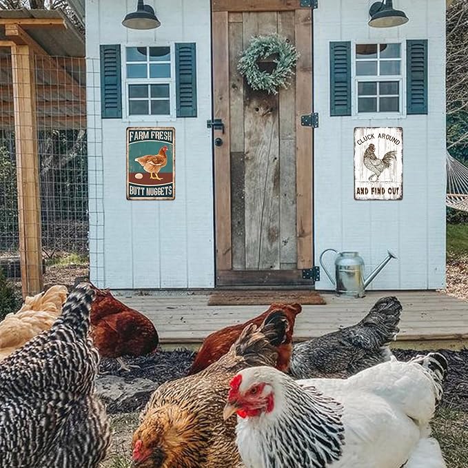 Chicken Coop Metal Signs for Outdoor, Funny Farm Tin Sign Vintage Decor Personalized Chicken Accessories Garden Yard Art Gifts for Chicken Lovers 8x12 Inch