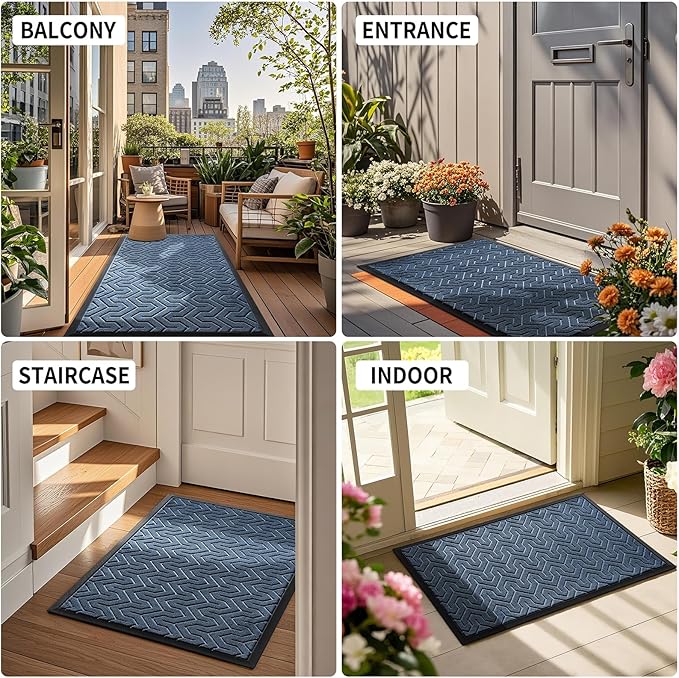 Yimobra Front Door Mat Outside Entrance 29.5x17, Waterproof Heavy Duty Outdoor Mats for Front Door, Non Slip Rubber Entry Mat for Garage Patio Indoor, Blue