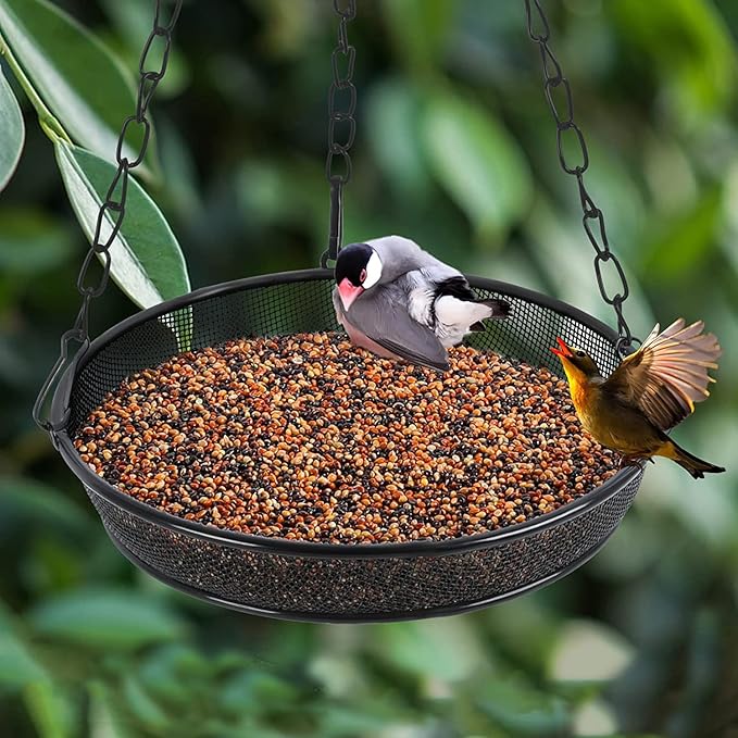 Hanging Bird Feeder, Birdfeeder Hanging for Garden Yard Outside Hanging Bird Feeder Tray - Metal Mesh Platform Feeders for Birds Outside Outdoors Hanging for Attracting Birds, 3Pcs