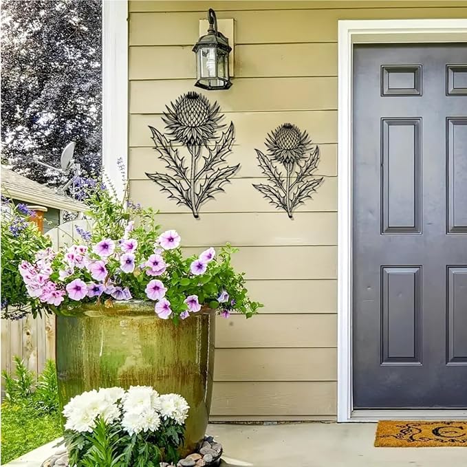 DUOOLN Metal Flowers Wall Art Decor, 2pcs Minimalism Quinoa Flower Hanging Iron Wall Decoration, Modern Plant Potted Art Sculpture Sign, Home Bedroom Bathroom Outdoor Indoor Kitchen Feature Wall