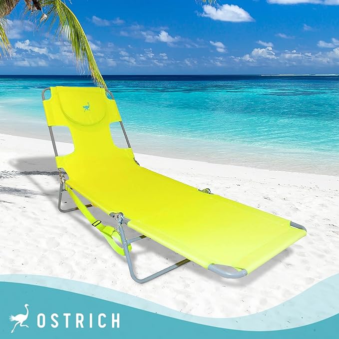 Ostrich Beach Lounge Chair, Folding & Reclining Outdoor Chaise Lounger, Green