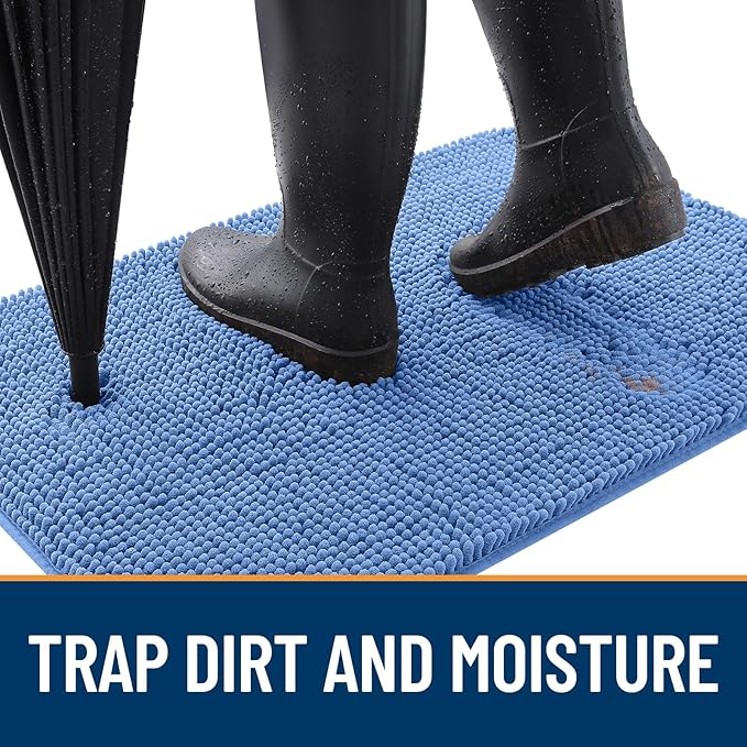 OLANLY Dog Door Mat for Muddy Paws 70x32, Absorbs Moisture and Dirt, Absorbent Non-Slip Washable Doormat, Quick Dry Chenille Mud Mat, Entry Indoor Entryway Carpet for Inside Floor, Cornflower Blue