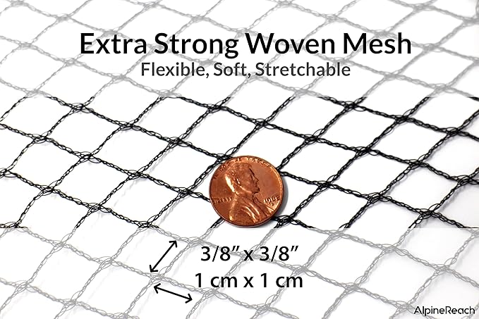 AlpineReach Pond Netting Kit 15 x 20 Feet & 20 Steel Staples - Woven Fine Mesh Heavy Duty Stretch Net Cover for Leaves - Protects Koi Fish from Blue Heron Birds Cats Predators - Galvanized Stakes