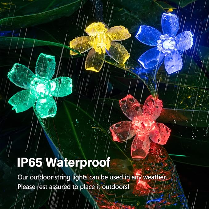 Solar Flower String Lights, 2PACK 50 LED Cherry Blossom Lights Outdoor Waterproof, Solar Fairy Lights Garden Decorations for Fence, Patio, Yard, Christmas Tree, Lawn, Party,Multicolor