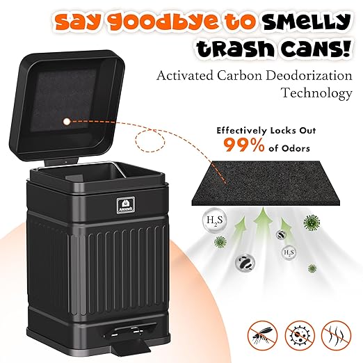 Small Trash Can with Lid, 1.3Gal Stainless Steel Dog Poop Trash Can Outside, Waterproof & Odor Control, 5L Cat Litter Trash Can, Dog Waste Station with Foot Pedal, Garbage Can for Backyard