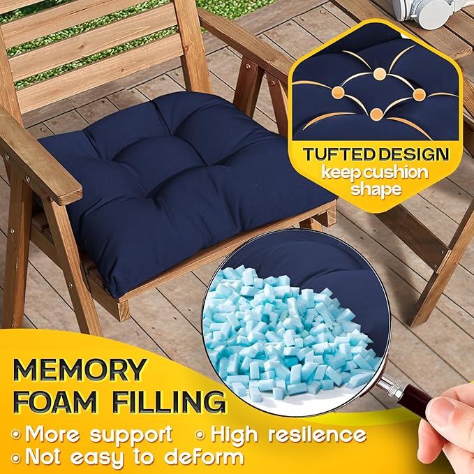 MAGIC ELEPHANT Outdoor Chair Cushions Set of 2, Memory Foam Seat Cushion Pads for Wicker Chair and Patio Furniture, 19 x 19 Inches (Blue)