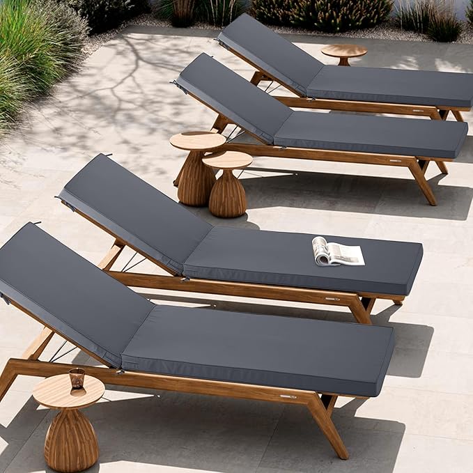 Chaise Lounge Cushion Outdoor, Waterproof and Stain-Resistant Lounge Deck Reclining Chair Cushions for Patio Furniture Lawn Pool Resort Hotel, 72x21x3 Inch, Set of 4, Dark Grey