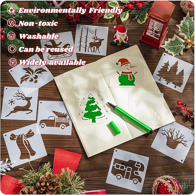 Marspark 66 Pcs Spring Easter Small Stencils for Crafts Reusable 3 Inch Stencils for Painting on Wood DIY Craft Paint Template for Wall Home Decor Card Rock Canvas Drawing Holiday (Forest)