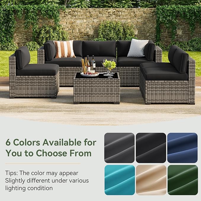 Aoxun Replacement Cushions for Outdoor Furniture, 14-Piece Outdoor Cushions for Patio Furniture, Deep Seat, Waterproof & Fade Resistant Couch Cushion for 6-Seat Patio Conversation Sets, Black