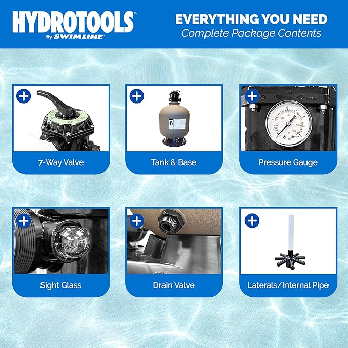 Swimline HYDROTOOLS BY SWIMLINE 22 Inch Sand Filter Combo Set With Stand & Multi Port Valve | 250 Pound Sand Capacity