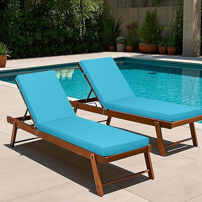 Only choice Outdoor Chaise Lounge Cushion Set of 2, 75" x 24" Lounge Chair Cushion Water-Resistant & Fade-Resistant for Lawn, Pool, Replacement Seat Cushion for Patio (Sky Blue)