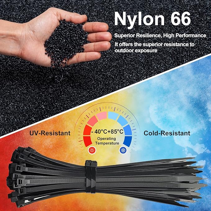 150 Pack Zip Ties 8 Inch Black, 40Lbs Tensile Strength, Premium Nylon Cable Ties, Plastic Zip Ties, For Garage Cable Management, Home, Garden Trellis Ties, Indoor And Outdoor Use