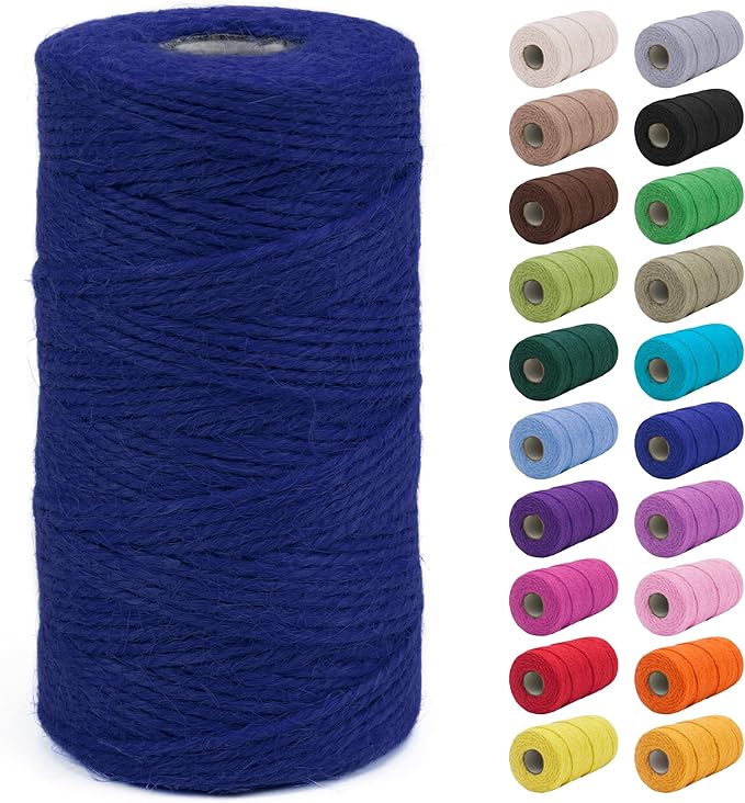 JeogYong 2mm Jute Twine String 328 Feet Natural Thick Garden Twine for Crafts, Hemp Twine for Outdoor, Gardening, Gift Wrapping, Plants, Packing Materials (Royal Blue)