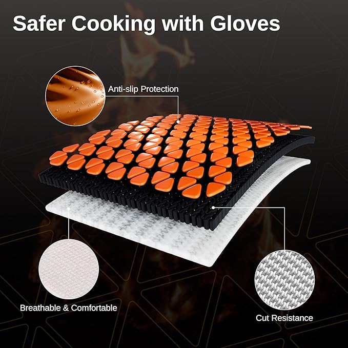 East Oak BBQ Gloves, 1472℉ Heat Resistant Gloves, Silicone Non-Slip Grill Gloves for Smoker, Barbecue, Red