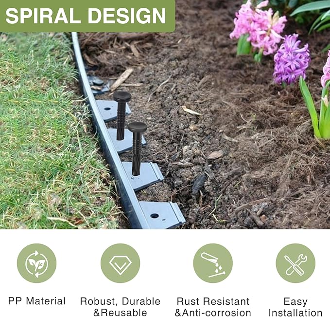 100Pack Plastic Landscape Edging Spikes, 8 Inch Spiral Landscape Anchoring Spikes，Landscape Spikes for Garden Lawn Yard, Paver Edging, Weed Barrier, Artificial Turf & More