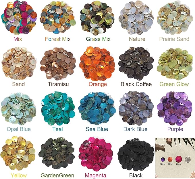 Firstmeet Shell Beads 240pcs Natural 12mm Flat Round Mussel Shell Coin Drop Charm Beads with Iridescent Back for Handcraft Jewelry Making(DIY-1023-Forest Mix-12)