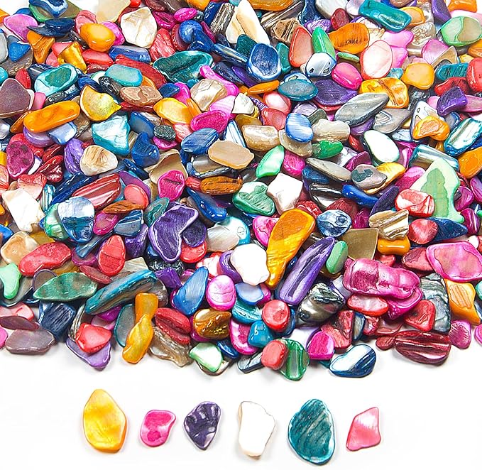 Crushed Shells for Decoration, 14.5 oz Natural Crushed Seashells Mosaic Sea Shell Fragments, Irregular Seashell Slices for Crafts, Home, Vase Fillers, Wedding Party, Landscaping (Mixed Color)