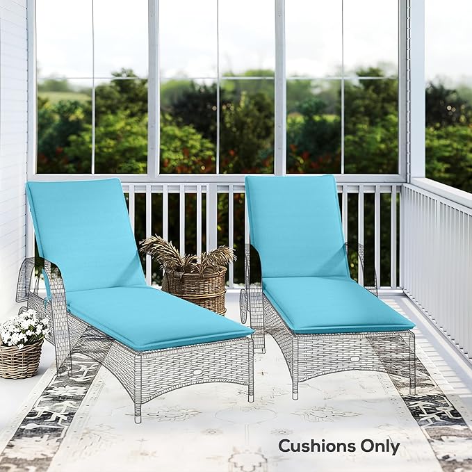 Outsunny Outdoor Lounge Chair Cushion Set of 2, UPF50+ 200gsm Fabric and 25D High-Density Foam, Foldable Patio Chaise Lounge Cushion Set, Fade Resistant for Lawn Pool, 76" x 23", Light Blue