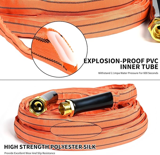 Garden Hose 75 FT,Non-Expanding,10 Functional Nozzles,Garden Hose anti-kink,Heavy Duty Flexible Water Hose 75 FT,Suitable for Outdoor,Yard, Car Washing (orange color, 75ft)