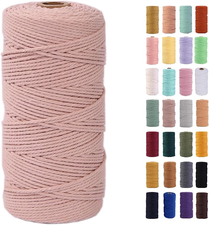 MAOQIAN Pinkish Grey Macrame Cord 2mm x 220Yards,Colored Cotton Rope Colorful Cotton Cord Soft Craft Cord Twine for Wall Hanging Plant Hangers Crafts Decorative Projects