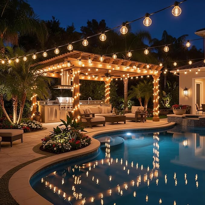 RTTY Classic Series 150FT Outdoor String Lights Pro Set with 58 G40 Bulbs - The Starter System for House Outline Lighting, Full Pergola or Pool Coverage, and Restaurant to Hotel Terrace Ambiance