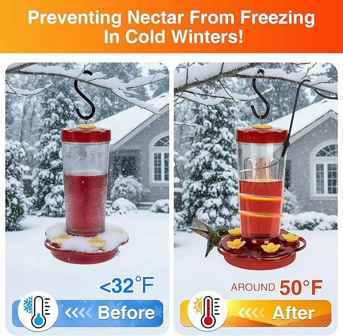 Hummingbird Feeder Heater, Hummingbird Feeder Heated for Outdoors in Winter to Prevent Nectar from Freezing, Garden Bird Feeding Wamer Fit Most Birdfeeders (with Cable Straps)