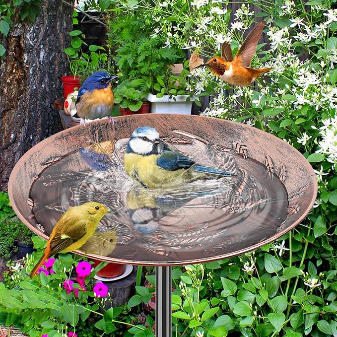 Metal Bird Bath for Outside, Vintage Freestanding Birdbaths & Birdfeeder, Bird Baths Feeder Bowl for Outdoors Garden Patio Yard Lawn Decor (Retro Copper)