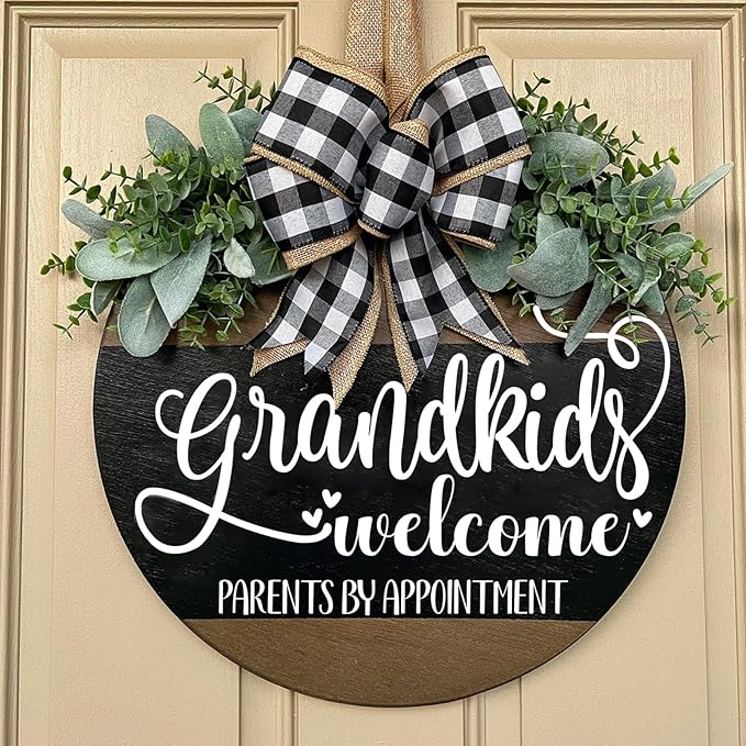 Welcome Sign for Front Door Decoration, 12" Round Wood Wreaths Hanging Welcome Sign Porch Farmhouse Decor Housewarming Gift
