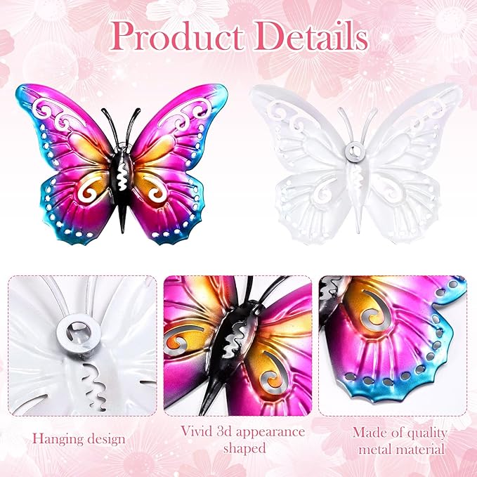 Gisafai 10 Pack Metal Flowers Wall Art Decor Outdoor, 3D 6 Pcs Daisy Flowers 4 Pcs Butterfly Metal Wall Art Fence Hanging for Fence, Patio, Garden, Backyard, Lawn, Balcony(Classic)