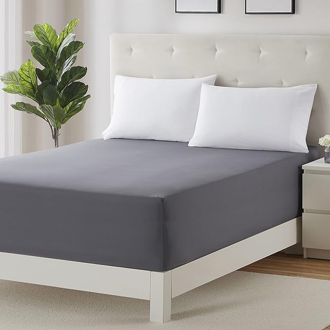 Clara Clark Fitted Sheet, Extra Deep Pocket Fits Deep Mattress, Luxury Soft Fitted Sheet Only, Queen - Extra Deep Charcoal Gray
