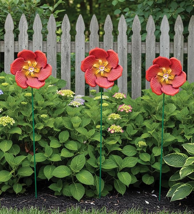 Regal Art & Gift Textured Flower Poppy Wind Spinner - Metal Yard Decorations Outdoor | Kinetic Garden Spinner for Lawn, Pathway, or Flower Bed | Weather-Resistant Outdoor Sculpture