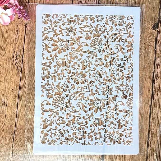 TIAMECH A4 Reusable Leaves Stencil for Painting - Small Leaves Texture Layering Template, DIY Wall Art, Wood Furniture, Scrapbook & Crafts (8.3x11.7inch)