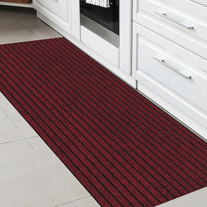 Ottomanson Front Door Mat – Non Slip Scraper Mud Mat for High Traffic Entryways, RV & Patio – Dirt Trapping and Durable for Indoor & Outdoor Use – 2'7" x 5' – Red