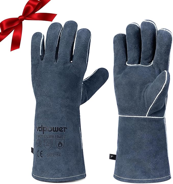 Welding Gloves Fire Heat Resistant Fireproof Leather for Welding Fire Pit Wood Stove Campfire Furnace BBQ Baking,Grill Oven Stick Mig Tig Gear L