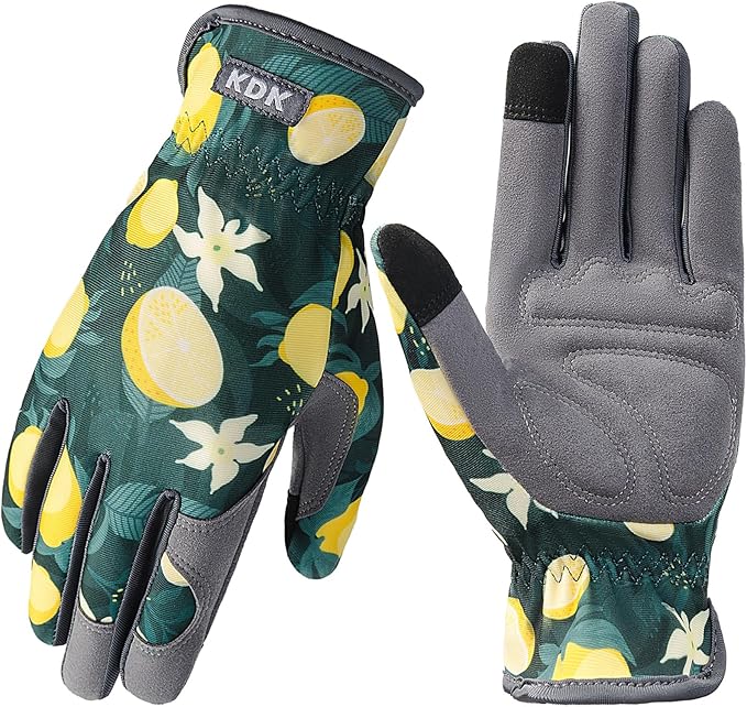 Gardening Gloves for Women, Flexible Breathable Garden Gloves, Leather Working Gloves for Weeding, Digging and Pruning (S-Lemon)
