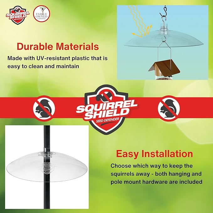 Squirrel Shield 16 inch Plastic Squirrel Baffle - Protects Hanging and Pole Mounted Feeders, Clear