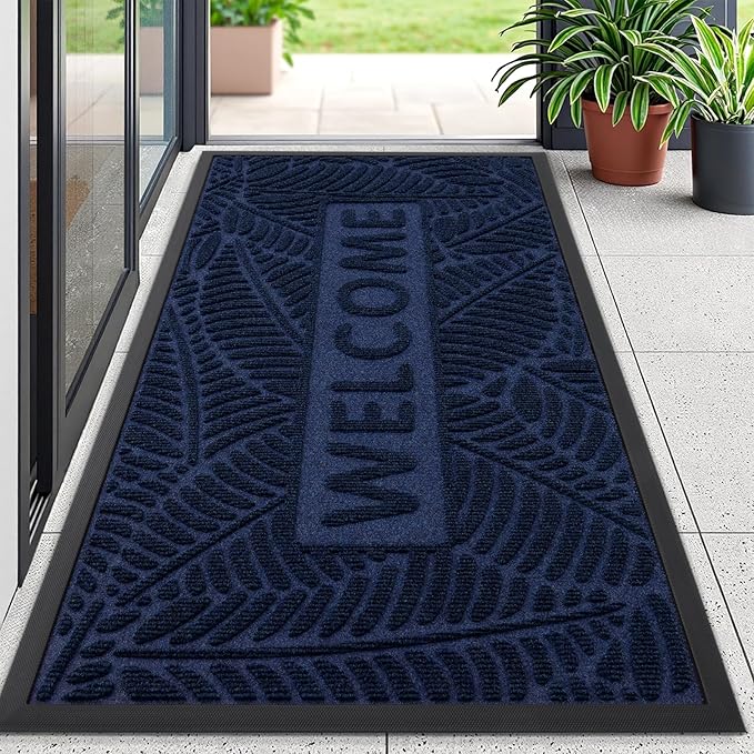 Smiry Welcome Mat Indoor Outdoor, All-Season Waterproof Front Door Mat, Sturdy Natural Rubber Doormat, Non-Slip, Easy Clean, Low Profile Dirt Trapper for Porch Patio Entrance, 59x34, Navy
