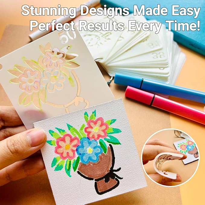 Stencils for Painting, Hippie Style Stencils for Crafts Reusable, 3 Inch Plastic Drawing Templates for Painting on Wood Wall Canvas Fabric, Small Hippy Tempates for DIY Project & Home Decor