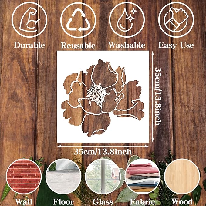 9 Pcs Large Flower Stencils for Painting Reusable Floral Crafts Stencils Set for DIY Drawing, Walls, Wood Signs, Window, Garden Fence Furniture