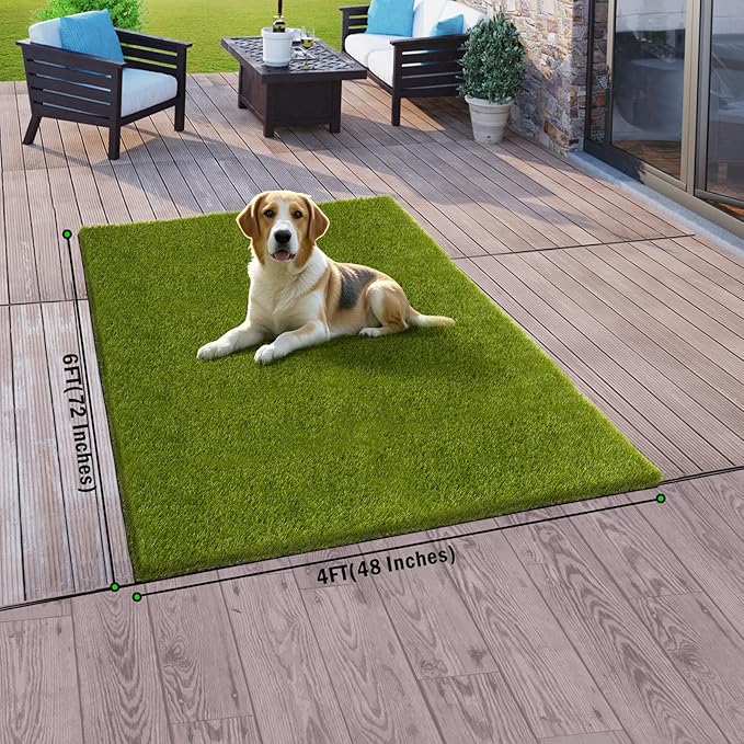 Artificial Grass Outdoor, 4x6 Ft Realistic Artificial Turf Grass Rug, Large Fake Grass for Dogs Indoor Outdoor Garden Lawn Landscape Patios Decoration