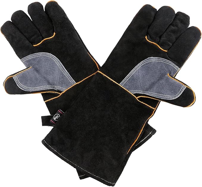 Extreme Heat/Fire Resistant Gloves Leather with Kevlar Stitching, Mitts Perfect for Welding/Oven/Grill/BBQ/Mig/Fireplace/Stove/Pot Holder/Tig Welder/Animal Handling