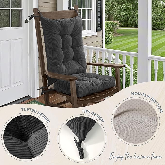 mudilun Rocking Chair Cushion Set - Non-Slip Tufted Rocking Chair Cushions with Ties Soft Indoor/Outdoor Wooden Rocking Chair Seat Pad for Porch Garden Cafe & Nursing