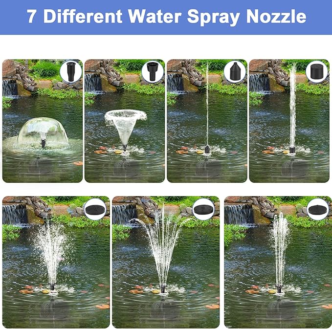 Solar Water Fountain Solar Powered Water Fountain 264GHP Solar Fountain Pump 12W 17V Solar Water Pump for Birdbath,Pond,Fish Tank,Waterfall,Garden Water Feature