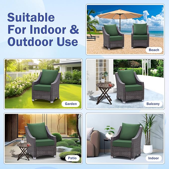 Outdoor Seat Cushion Set, Waterproof & Fade Resistant Patio Chair Cushions, Outdoors Cushion for Patio Furniture, 24 x 24 x 5.75 Inch, Outdoor Couch Cushions with Handle and Ties,ForestGreen