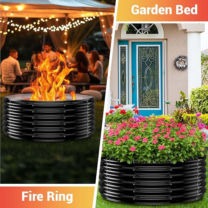 39 Inch Fire Pit Ring for Outside, 17'' Tall Firepit &Outdoor Fireplace Wood Burning,Heavy Duty Galvanized Steel Fire Bowls Portable for Backyard Bonfire,Patio,Camping,Round