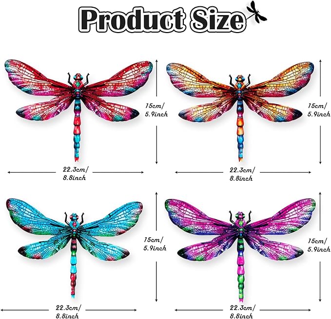 SUNREEK Metal Dragonfly Wall Decor, 9 Inches Dragonfly Outdoor Wall Art for Fence Garden Yard Patio Decorations